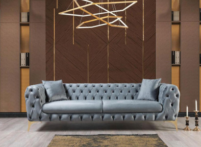 Moderner Dreisitzer Chesterfield Möbel Edelstahl Polyester Wohnzimmermöbel